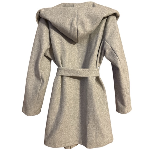Love Tree Gray Hooded Belted Wrap Coat Minimalist Longline Jacket Size L - Picture 4 of 11